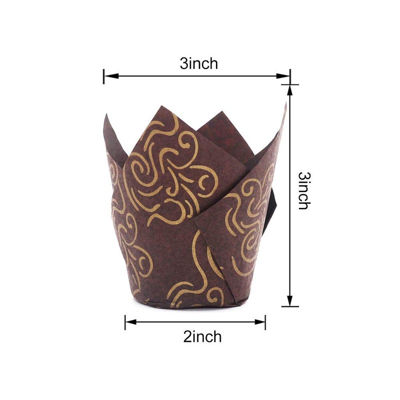 Aulufft 200 Pcs Tulip Cupcake Liners, 3oz Grease-Proof Cupcake Wrappers Golden Brown Printed Muffin Liners Baking Cups for Birthday, Wedding, Party - Image 2